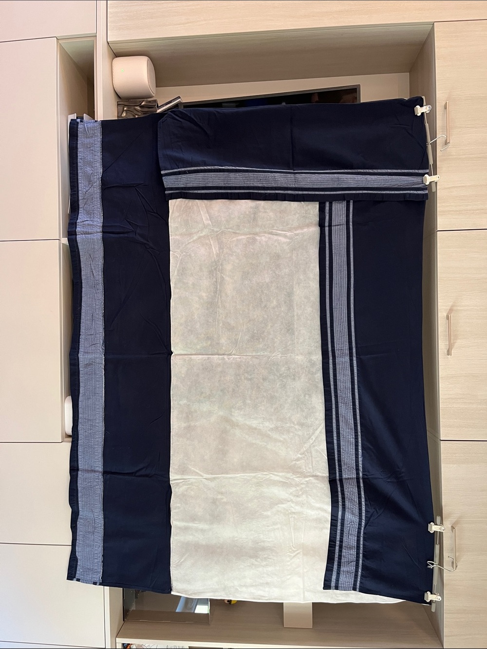 Nautica Navy and Denim Stripe Twin Size Bed Skirt